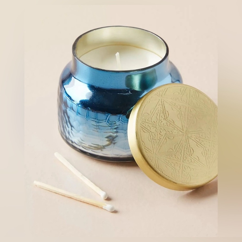 Anthropologie Capri Blue Ombre Faceted Glass Jar Candle Medium 19 0z